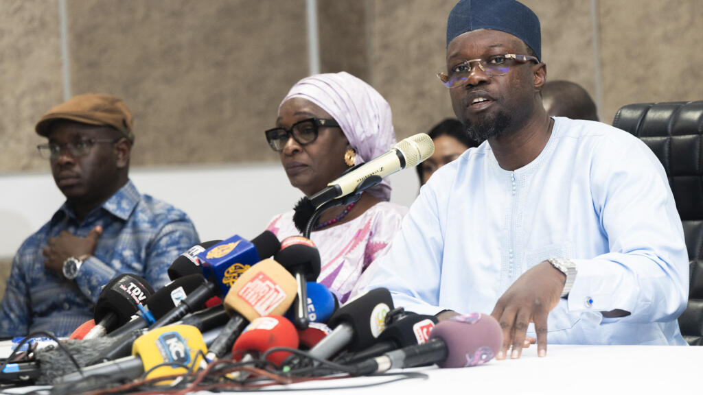 Ousmane Sonko, leader of the Pastef party and former Senegalese Prime Minister, speaking in Dakar on June 2, 2026.