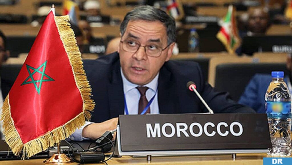 Moroccan ambassador Mohamed Arrouchi addressing the African Union on Libya's political resolution