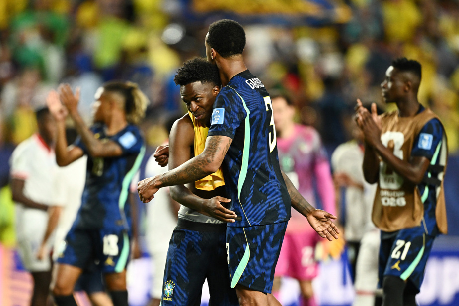 Brazil's Matheus Cunha celebrates scoring against Haiti