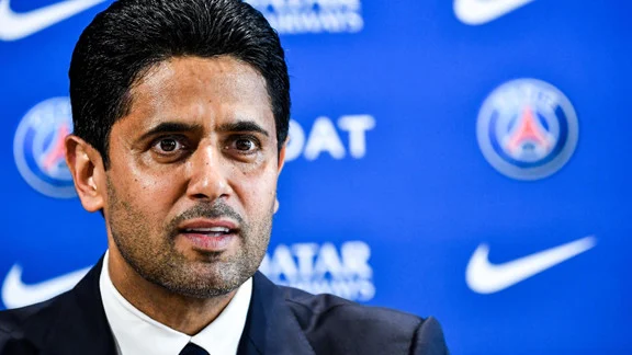 Nasser Al-Khelaifi and PSG officials during announcement
