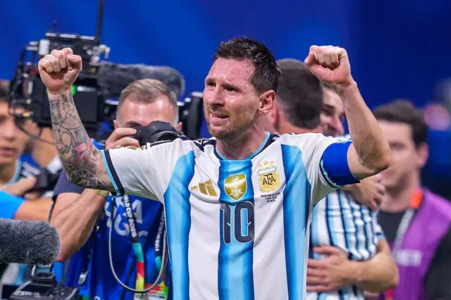 Lionel Messi celebrates after Argentina's win